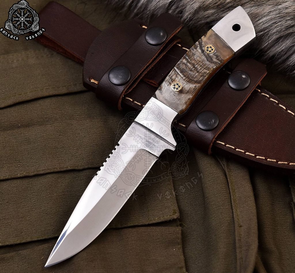 D2 Steel Camp Knife — Hand-Forged, Stag Horn Handle, Leather Sheath (RK-594)