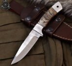 D2 Steel Camp Knife — Hand-Forged, Stag Horn Handle, Leather Sheath (RK-594)