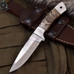 D2 Steel Camp Knife — Hand-Forged, Stag Horn Handle, Leather Sheath (RK-594)