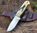 D2 Steel Skinner Knife — Hand-Forged, Stag Horn Handle, Leather Sheath (RA-596)