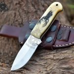D2 Steel Skinner Knife — Hand-Forged, Stag Horn Handle, Leather Sheath (RA-596)
