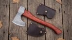 Ashgrim Hand Forged Damascus Viking Bearded Axe | 18 Inch | Wood Handle with Leather Blade Cover and Gift Box | Norse Camping Gift | RK-634