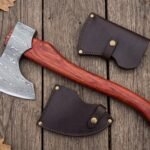 Ashgrim Hand Forged Damascus Viking Bearded Axe | 18 Inch | Wood Handle with Leather Blade Cover and Gift Box | Norse Camping Gift | RK-634