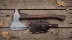 Bloodoak Hand Forged Damascus Viking Axe | 22 Inch | Rosewood Handle with Leather Blade Cover and Gift Box | Norse Battle Axe Collector Gift | RK-633