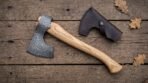 Odin Allfather Hand Forged Damascus Viking Bearded Axe | 18 Inch | Ash Wood Handle with Leather Blade Cover and Gift Box | Norse God Collector Gift | RK-635