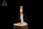 Damascus Camp Knife — Hand-Forged, Stag Horn Handle, Leather Sheath (RK-600)