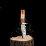 Damascus Camp Knife — Hand-Forged, Stag Horn Handle, Leather Sheath (RK-600)