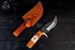 Damascus Camp Knife — Hand-Forged, Stag Horn Handle, Leather Sheath (RK-600) - Image 5