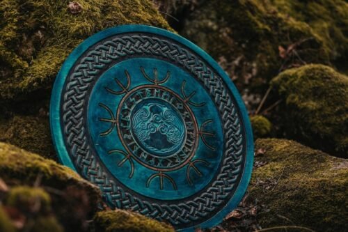 RK-643 Viking Shield with Carved Odin's Raven Huginn and Muninn Symbols, 24"Inches Shield, Gift For Men, Wall Hanging Shield