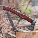 Viking Bearded Axe — Hand-Forged Damascus, 18" Overall, Wood Handle, Leather Blade Cover | Engraving Available - Image 3