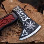 Viking Bearded Axe — Hand-Forged Damascus, 18" Overall, Wood Handle, Leather Blade Cover | Engraving Available - Image 4