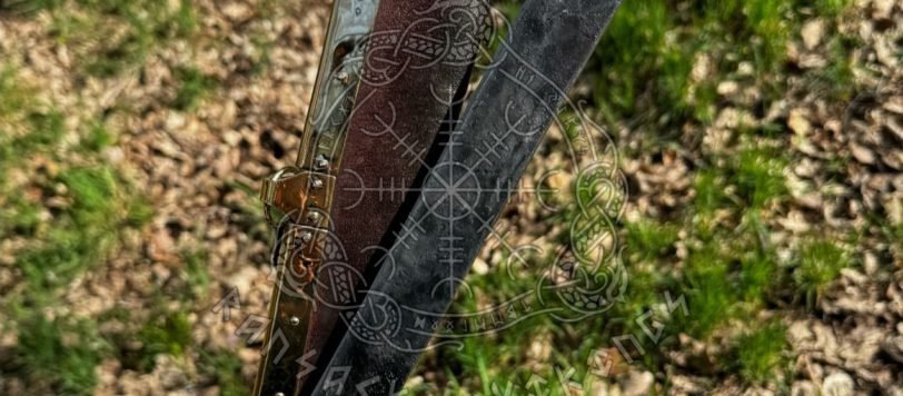 High-Carbon Viking Seax Knife, Hand-Forged, Olive Wood Handle, Leather Sheath