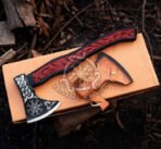 Viking Bearded Axe — Hand-Forged Damascus, 18" Overall, Wood Handle, Leather Blade Cover | Engraving Available - Image 6