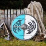 Raven Viking Shield — Handcrafted, 24" Overall, Ash Wood Handle
