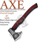 Viking Bearded Axe — Hand-Forged Damascus, 18" Overall, Wood Handle, Leather Blade Cover | Engraving Available - Image 8