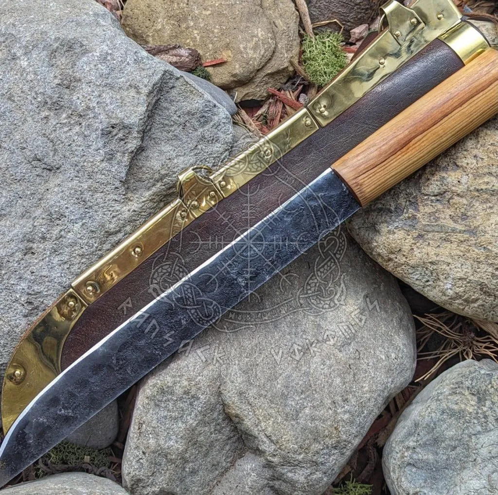 High-Carbon Viking Seax Knife — Hand-Forged, Olive Wood Handle, Leather Sheath - view 2