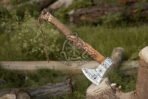 Odin Viking Bearded Axe — Hand-Forged Damascus, 18" Overall, Wood Handle, Leather Blade Cover - Image 2