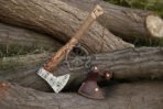 Odin Viking Bearded Axe — Hand-Forged Damascus, 18" Overall, Wood Handle, Leather Blade Cover - Image 4