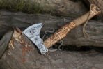 Odin Viking Bearded Axe — Hand-Forged Damascus, 18" Overall, Wood Handle, Leather Blade Cover - Image 5