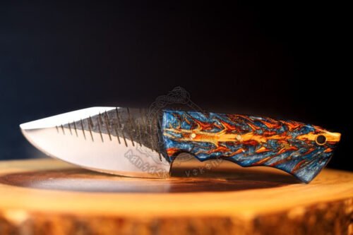 RK-597 Handmade High Carbon Steel Fixed Blade Hunting Knife, Pine Cone Handle Skinner Knife With Leather Sheath, Gift For Men, USA Made