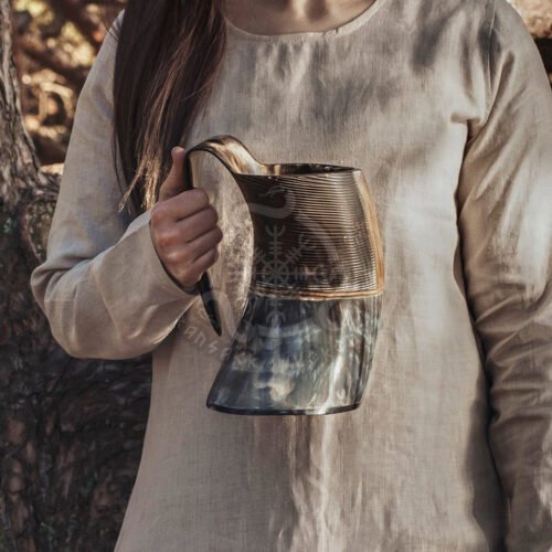 RK-698 Viking Horn Mug, Hand Craved mug, Viking Beer Mug, Authentic Viking Horn, USA