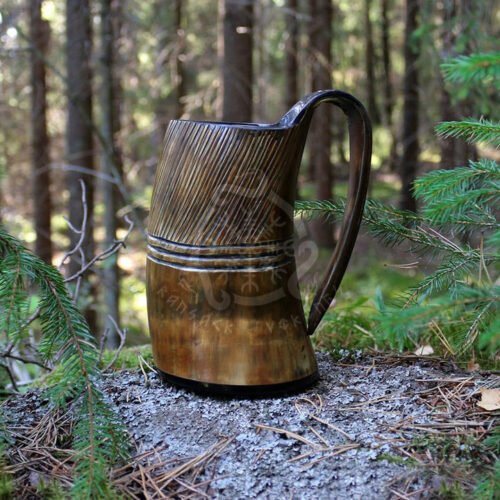 RA-611 Hand Craved Viking Drinking Horn Mug, Horn Tankard, Nordic Horn Cup, Ransack Viking