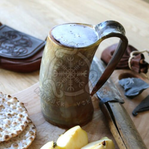 RA-612 Hand Craved Polished Horn Mugs, Viking Drinking Horn Medieval Mugs, Nordic Horn Cup, Horn Tankard