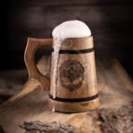 Viking Beer Mug — Hand-Forged Stainless Steel, Wood Handle (RA-614)