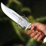 D2 Steel Bowie Knife — Hand-Forged, Stag Horn Handle, Leather Sheath (RK-618)