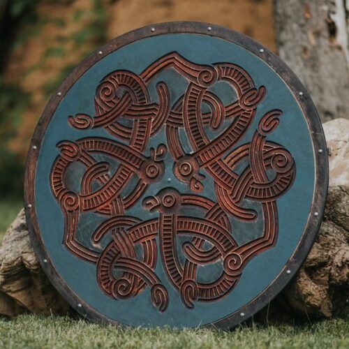 RK-621 Carved Jelling Beast Viking Shield, 24"Inches PlyWood Shield, Halloween Gift, Wall Decor Shield