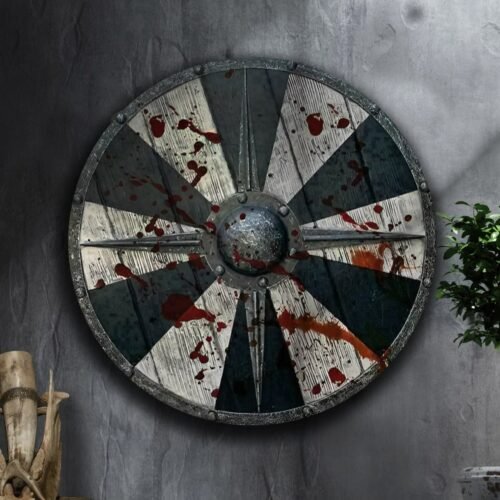 RK-622 Battle Bloodied Black and White Plank Viking Shield, 24"Inches Shield, Wall Decor Shield
