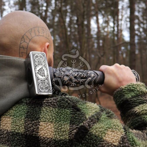 RK-623 Hand Craved Odin Hammer, Viking War Hammer, Thor's Hammer, Viking Hammer