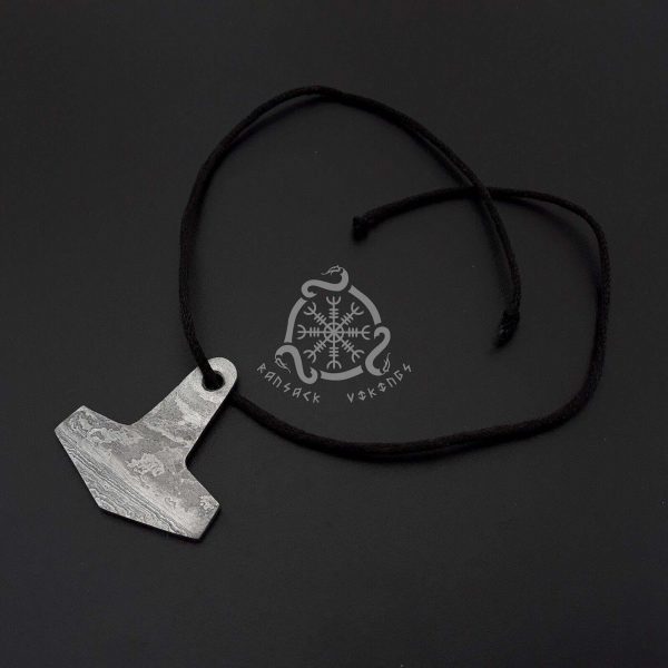 RK-647 Damascus Steel Thor Mjolnir Pendant, Handmade Viking Necklace, Gift For Husband, gift For men