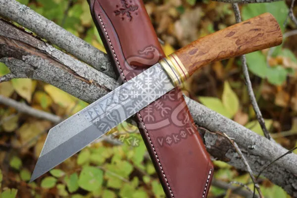 High-Carbon Viking Seax Knife — Hand-Forged, Olive Wood Handle