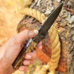 Damascus Hunting Knife — Hand-Forged, Ram Horn Handle, Leather Sheath - Image 3