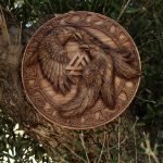 Valknut Viking Shield — Handcrafted, 24" Overall, Wood Handle