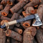 Viking Axe — Hand-Forged Damascus, 18" Overall, Rosewood Handle, Leather Blade Cover | Engraving Available - Image 4