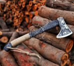 Viking Axe — Hand-Forged Damascus, 18" Overall, Rosewood Handle, Leather Blade Cover | Engraving Available - Image 3