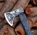 Viking Axe — Hand-Forged Damascus, 18" Overall, Rosewood Handle, Leather Blade Cover | Engraving Available - Image 2