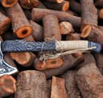 Viking Axe — Hand-Forged Damascus, 18" Overall, Rosewood Handle, Leather Blade Cover | Engraving Available - Image 5