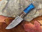 Damascus Camp Knife — Hand-Forged, Wood Handle, Leather Sheath | Engraving Available