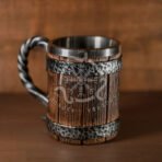 Viking Beer Mug — Hand-Forged Stainless Steel, Wood Handle (RK-640) - Image 2