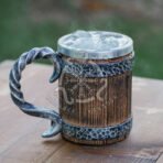 Viking Beer Mug — Hand-Forged Stainless Steel, Wood Handle (RK-640)