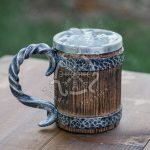 Viking Beer Mug — Hand-Forged Stainless Steel, Wood Handle (RK-640)