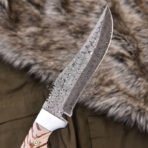 Damascus Hunting Knife — Hand-Forged, Stag Horn Handle, Leather Sheath (RK-603) - Image 3