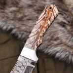 Damascus Hunting Knife — Hand-Forged, Stag Horn Handle, Leather Sheath (RK-603) - Image 4