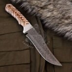 Damascus Hunting Knife — Hand-Forged, Stag Horn Handle, Leather Sheath (RK-603) - Image 5
