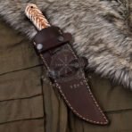 Damascus Hunting Knife — Hand-Forged, Stag Horn Handle, Leather Sheath (RK-603) - Image 7