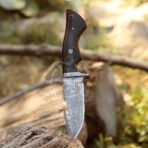 Damascus Gut Hook Hunting Knife — Hand-Forged, Stag Horn Handle, Leather Sheath (RK-610) - Image 3