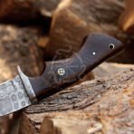Damascus Gut Hook Hunting Knife — Hand-Forged, Stag Horn Handle, Leather Sheath (RK-610) - Image 6